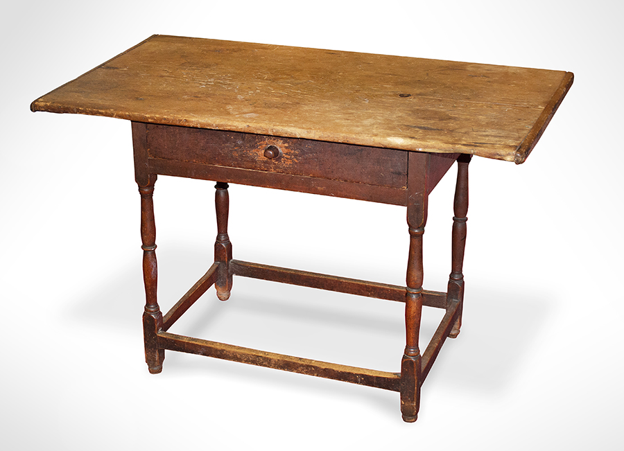Tavern Table, Work, One Board Top, Tap, Original Red Paint, New Hampshire, Circa 1760, Image 1